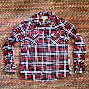 RED RUSTIC RIDGE OUTDOOR PLAID FLANNEL PEARL SNAP LONG SLEEVE